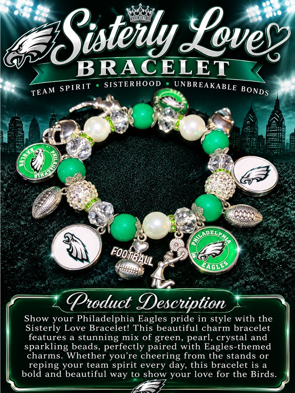 Green and Silver Charm Bracelet Eagles
